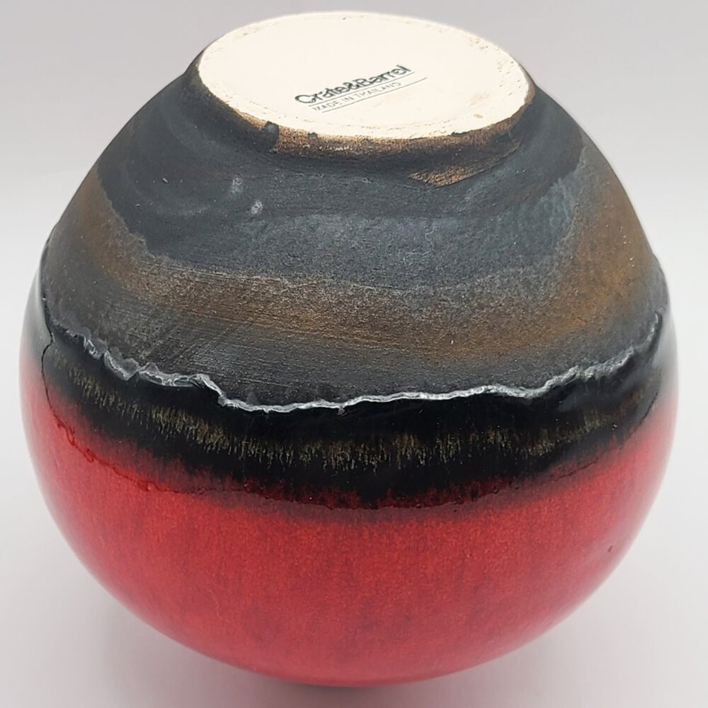Crate & Barrel Lava Drip Glaze Red Black Brown Round Bulbous Bud Vase Thailand - Picture 7 of 9